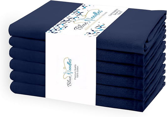 Blue Needles Solid Cloth Napkins Set of 6 Navy Blue 100% Cotton Dinner Napkins 18x18 inches - Soft, Reusable, Absorbent & Washable Linen, Ideal for Christmas Events, Parties & Everyday Use
