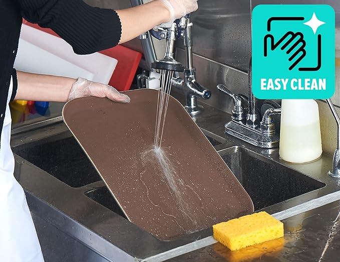 CURTA 2-Pack Restaurant Grade Non-Slip Tray, NSF, 22 Inch x 16 Inch, Plastic Rubber Lined Rectangular Serving Tray, Brown