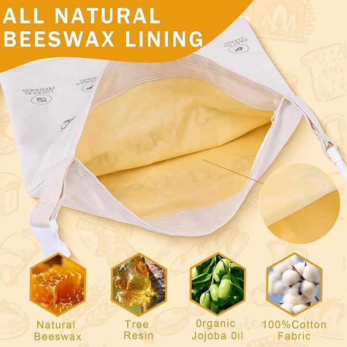 2-Pack Reusable Beeswax Bread Bags for Sourdough & Homemade Bread，Cotton Waxed Bags Keeps Fresh Longer(Azure Petals)