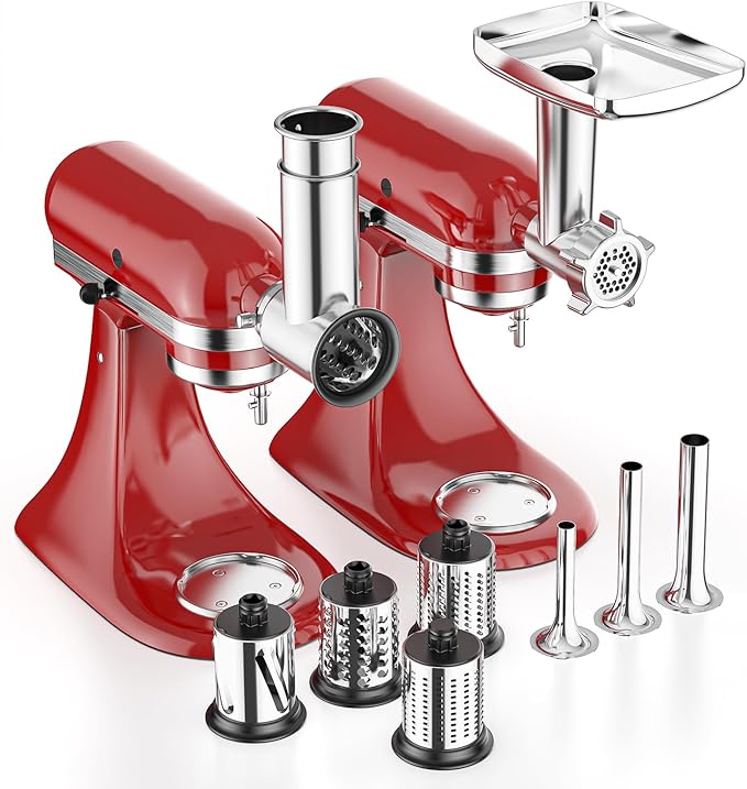 Meat Grinder & Stainless Steel Slicer Shredder Attachment for KitchenAid Stand Mixer, Meat Grinder Attachment with Sausage Stuffing Set and Cheese Grater, For KitchenAid Mixer Attachments
