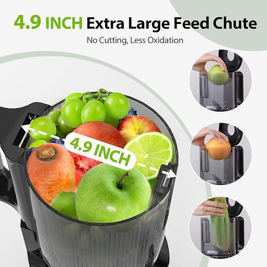 Cold Press Juicer，Aeitto 4.9" Large Feed Chute Juicer Machines for Whole Fruits & Vegetables,High Juice Yield,Professional Masticating juicer Easy to Clean,Black