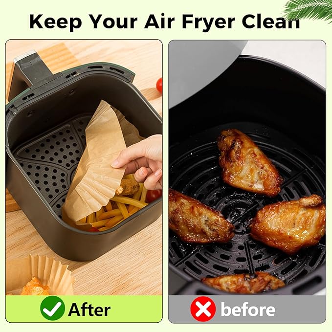 Ctizne Air Fryer Liners Disposable, 200PCS 6.5 Inch Square Parchment Paper Liner for Air Fryer, Grease and Waterproof Baking Liner for 3-5 QT Airfryer Basket