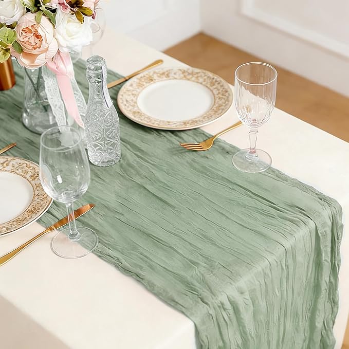 3 Pack Sage Green Cheesecloth Table Runner -17×120 Inch Gauze 10 FT Long Cheese Cloth Table Runners for Bridal Wedding Party Baby Shower Holiday Birthday Home Easter Decor