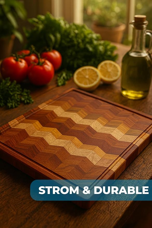 Terra Cutting Board for Kitchen – Thick Reversible with Deep Juice Groove 15x11Inch – Premium Hardwood (Premium)