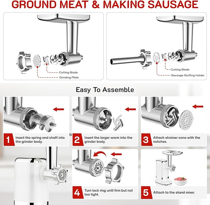 GVODE Meat Grinder & Sausage Stuffer - 2800W Max Power, 3 Sausage Tubes, 2 Blades, 4 Plates - Home Use Meat Smasher for Ground Beef & Sausage Maker Machine