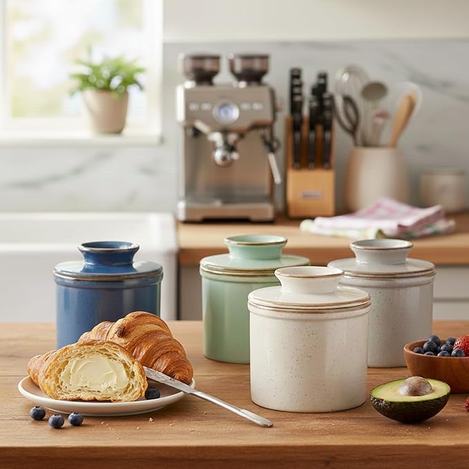French Butter Dish, Butter Crock for Counter with Water Line, Ceramic Butter Keeper for Spreadable Butter - Chrismas Gift Home Kitchen Decor - Reactive Glaze Collection - Blue