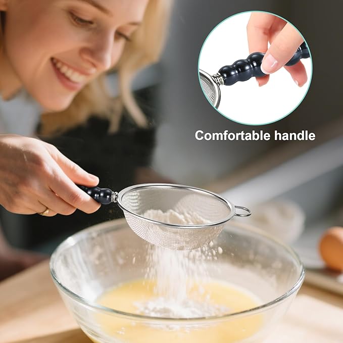3 Sizes Premium Fine Mesh Strainer with Ceramic Handle, Stainless Steel Wire Strainers is perfect for Sift, Strain, Drain Rinse Vegetables, Pastas Tea