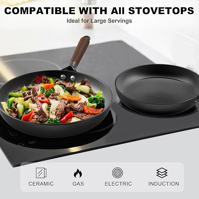 LAMFO 10" Cast Iron Skillets, Nonstick Frying Pans with Detachable Handle, Oven & Dishwasher Safe, Works with All Gas, Electric and Induction Stoves