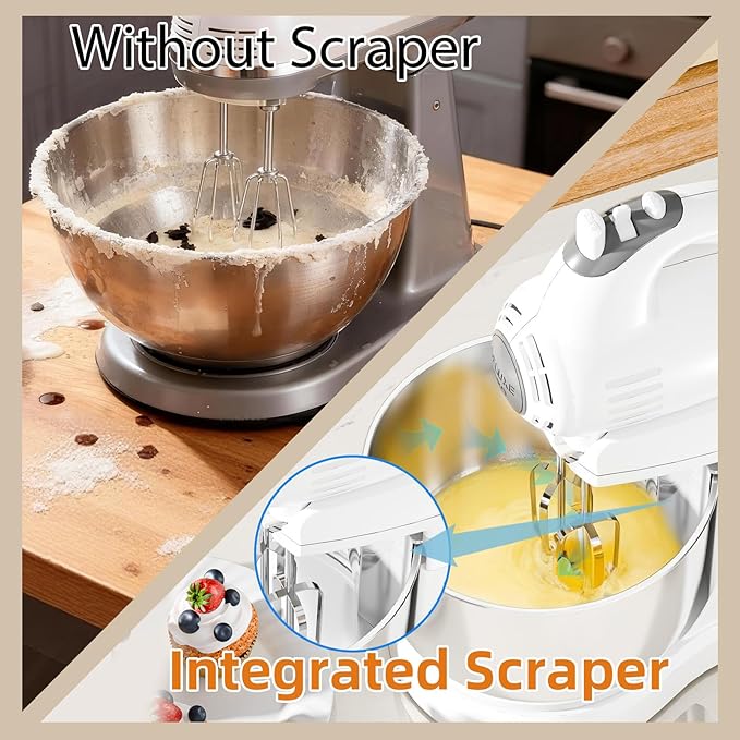 Stand Mixer Hand Mixer Kitchen Electric - 2-IN-1 3.2 QT Auto-Rotating Bowl & Beater Tilt-Head Small Standing Mixer, 250 Watt 5-Speed with Turbo Boost Household Mixer with Beaters & Dough Hooks