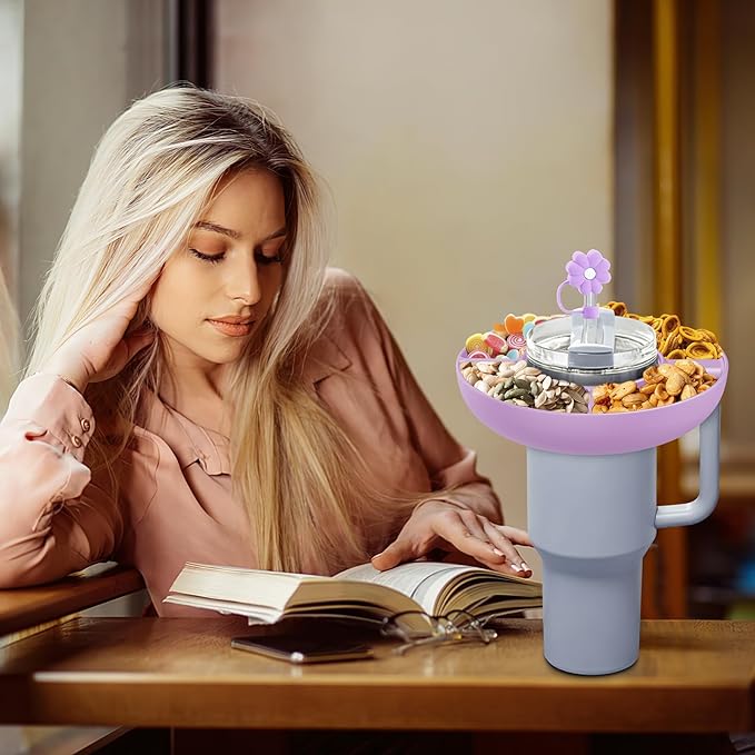 Snack Bowl for Stanley Cup 40 oz with Handle-Perfectly Compatible with Stanley Quencher H2.0 Tumbler 40 oz with Handle, Reusable Silicone Snack Tray, Stanley cup accessories (Orchid Snack Bowl)