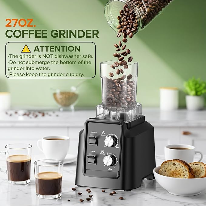 Blender for Smoothies, Professional Countertop Blenders with Self Cleaning, Ice Crush & Frozen Fruits, Dishwasher Safe Jar, 6 Blades for Silky Shakes and Drinks