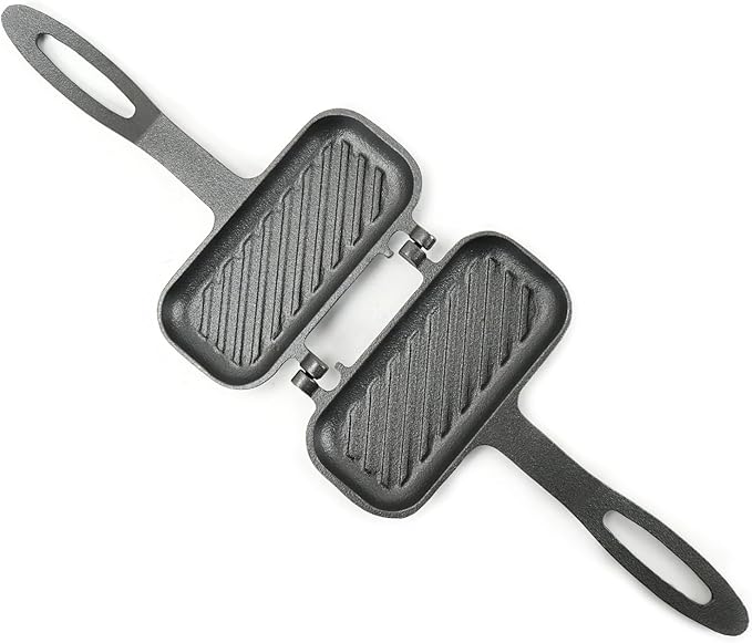 HAWOK Compact Cast Iron Grilled Sandwich Maker, 10"L x 5.9"W x 1.5"H, Double Sided Frying Pan, Breakfast Sandwich Maker, Hot Dog Toaster