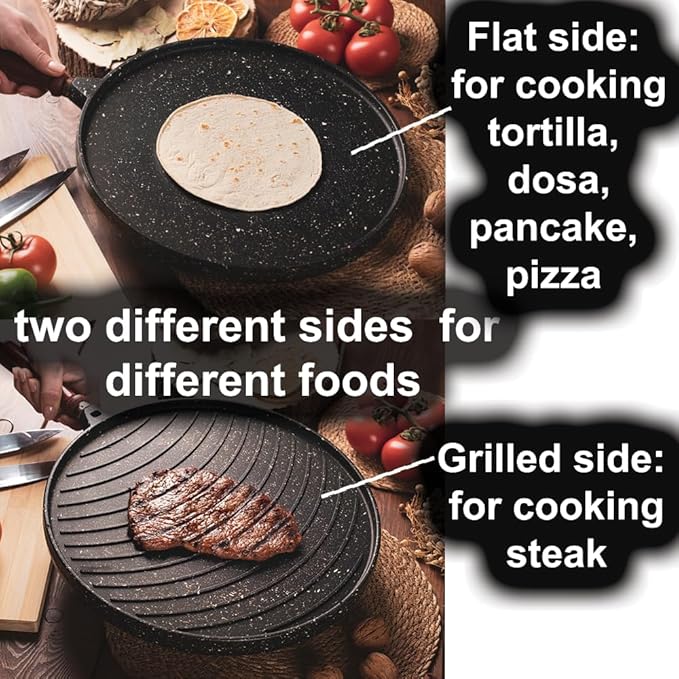 Cast Iron Comal Pan Tawa for Para Tortilla Comales Dosa Crepe Pancake Roti Griddle Cooking Cooker Warmer Maker Mexican Indian Nonstick Skillet Grill Frying Cookware Stove Top Stovetop Non Stick