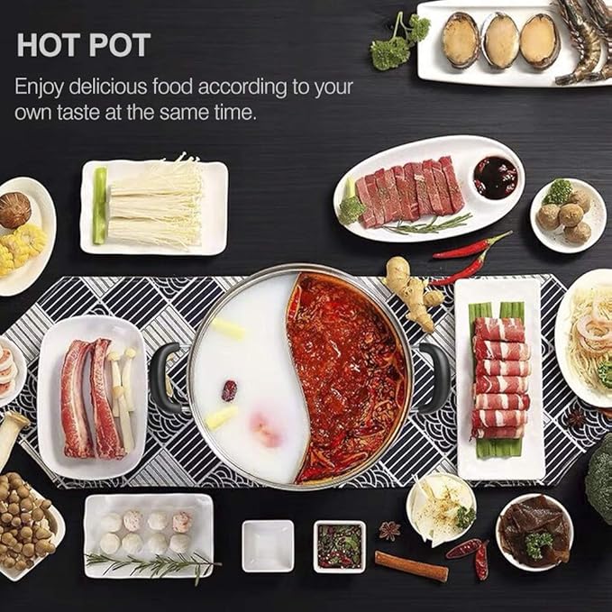 Hot Pot with Divider, Shabu Shabu Hot Pots Food Grade Stainless Steel Chinese Dual Sided Pot Set for Induction Cooktop Gas Stove