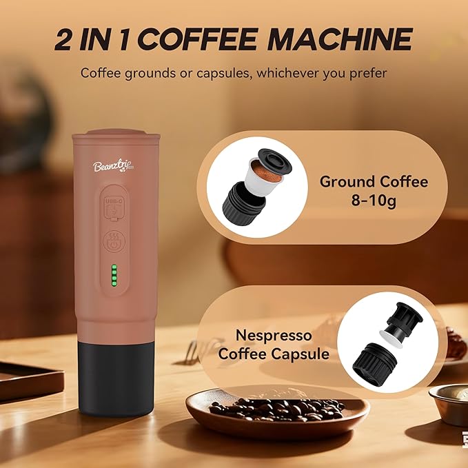 BeanzTrip H02 PRO Portable Espresso Maker, Mini Electric Coffee Maker Compatible with Ground Coffee & NS Capsule, Christmas Gift, 20 Bar Travel Espresso Machine with Self-Heating for Camping, RV