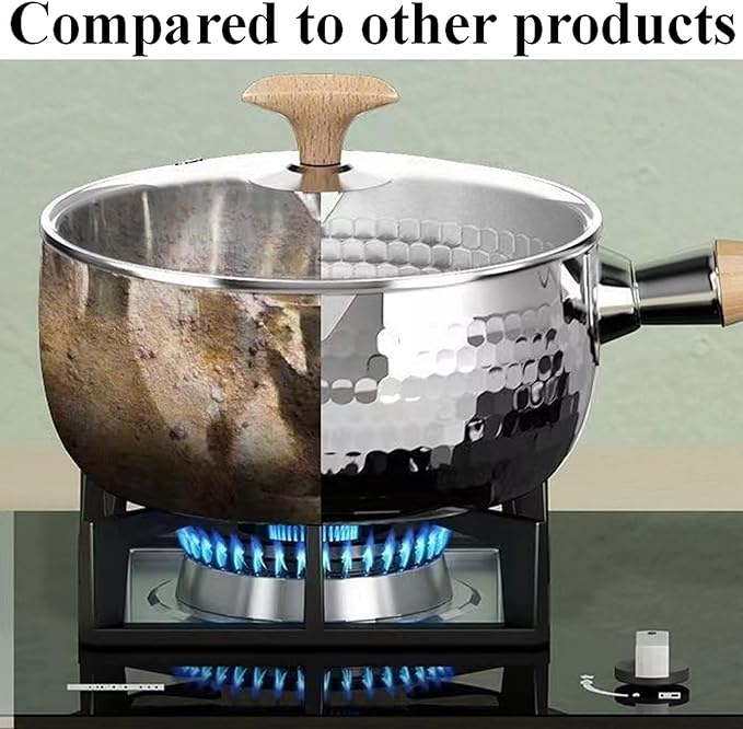 Scizorito Thickened 304 Stainless Steel Pot, Solid Wood Anti Scald Handle With Hook, Multifunctional Sauce Pot with Inverted Mouth, Milk Pot, Cooking Pot (3.0 Quarts)