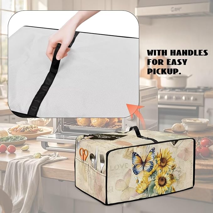Doojoayie Butterfly Sunflower Toaster Cover 6 Slice Toaster Oven Cover Dust Resistant Appliance Covers for Kitchen Counter Modern Home Kitchen Decoration