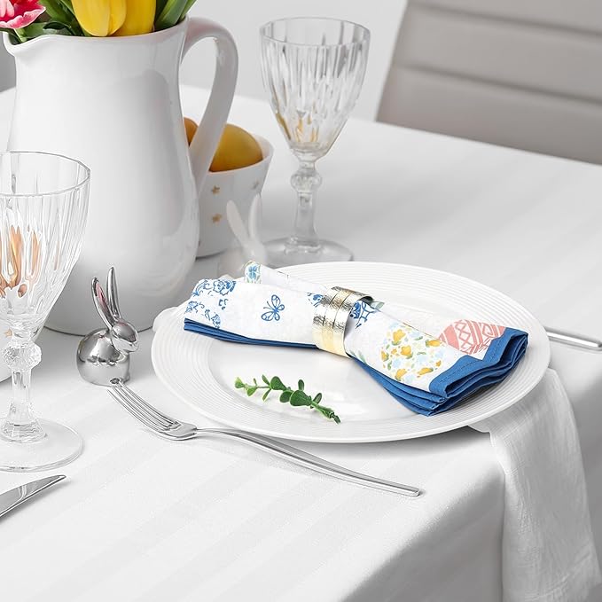 Easter Bunny Napkins, 18×18 Inch Blue Floral Egg Dinner Cloth Napkins Set of 4, Washable Cotton Soft Absorbent Square Napkins for Dining Kitchen Party Wedding Decoration