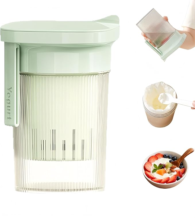 0.95 Quart（900ML）Portable Yogurt Strainer Cup, Compact Greek Yogurt Filter with Whey Separator for Cheese & Soy Milk, Leak-Proof & Easy to Carry Yogurt Maker (Green)