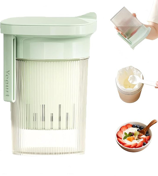 0.95 Quart（900ML）Portable Yogurt Strainer Cup, Compact Greek Yogurt Filter with Whey Separator for Cheese & Soy Milk, Leak-Proof & Easy to Carry Yogurt Maker (Green)