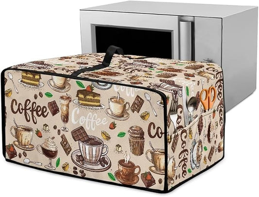 Doojoayie Brown Toaster Oven Cover Coffee Print 8 Slice Bread Machine Dust Protector Universal Fit Dust-proof & Stain Resistant Covers for Kitchen Appliance Protection