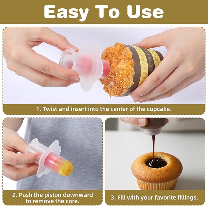 2Pcs Cupcake Corer, Cupcake Filler Tool for Muffin Cake Pastry, Pastry Divider Fruit and Vegetable Pitter Tool for Home and Kitchen (Red,Blue)