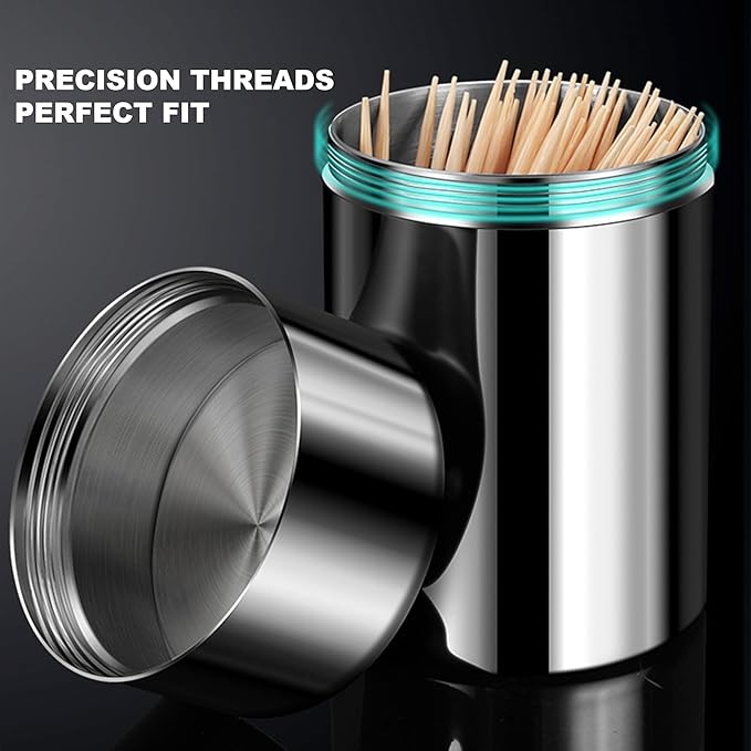 Mu&Ti Premium Stainless Steel Toothpick Holders Set - SUS304 Glossy, Elegant Cylinder Design (Glossy)