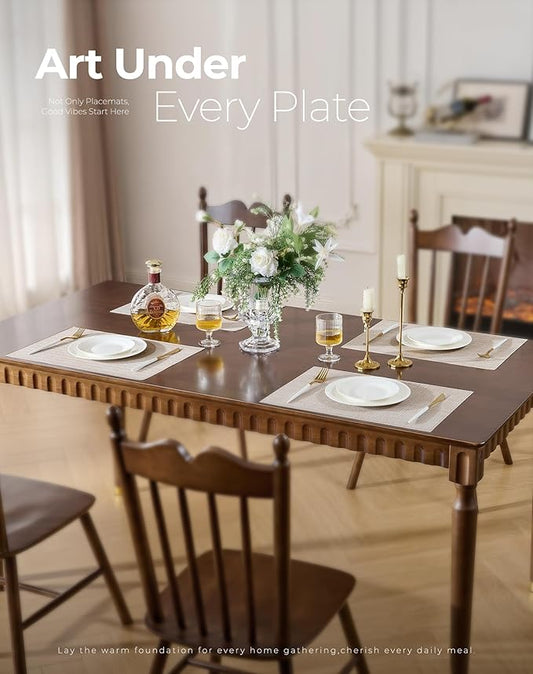 Leetaltree Beige Placemats Set of 12 - Heat Resistant Non-Slip Place mats for Dining Table, Washable Durable PVC Vinyl Woven Table Mats(Beige, 12)