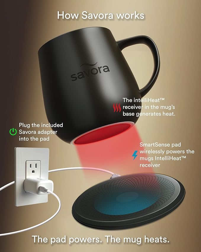 12oz IntelliHeat™ Coffee Mug | Barista’s Choice | Exclusive Wireless SmartSense Pad | Maintains Perfect 135°F | Hand-Crafted Ceramic Mug & Lid | Great for Tea Drinkers | Backed for Life - Black
