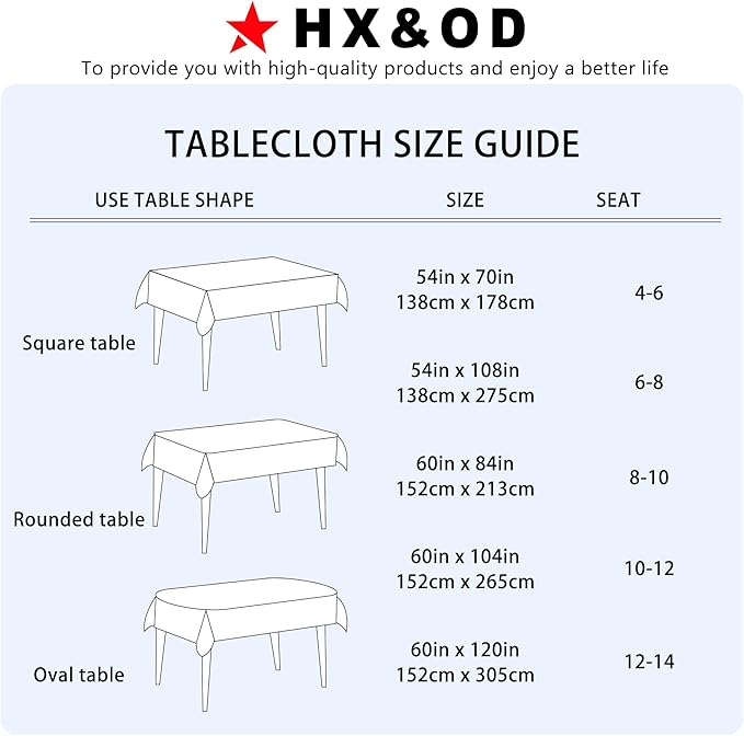 HX&OD Rectangular Tablecloth Cationic Fabric Waterproof Stain Resistant Wrinkle-Resistant for Home/Decoration/Party/Buffet/Wedding/Dining Room/Camping