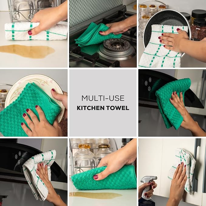 GOLD TEXTILES Kitchen Towels 144 Pack Premium 100% Cotton Dish Towels for Kitchen (15 x 25 Inches) Soft & Absorbent Kitchen Hand Towels for Drying Dishes, Cleaning - Reusable and Washable (Green)