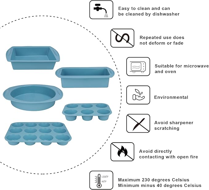 Economical 7in1 Nonstick Silicone Baking Cake Pan Cookie Sheet Molds Tray, Heat Resistant Bakeware Tools for Muffin Loaf Bread Pizza Cupcake