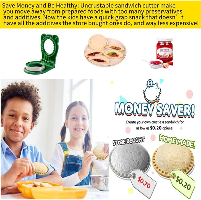 Uncrustable Sandwich Maker,Sandwiches Pocket Circle Shape 3.7Inch Sandwich Cutter and Sealer,Sandwich Cutter for Kids Breakfast and lunchboxes (Green)