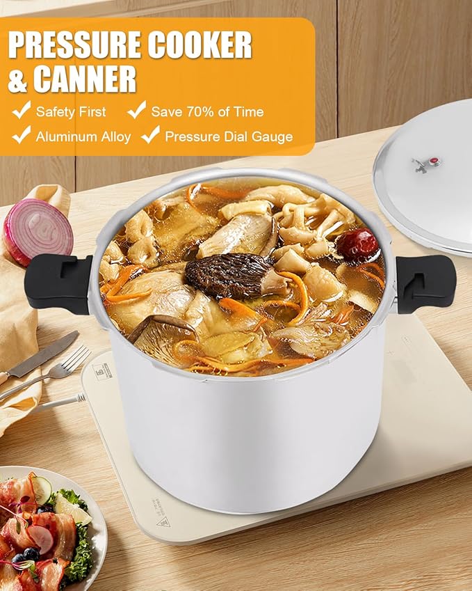 23 Quart Pressure Cooker & Canner | Thickened Aluminum Alloy Commercial Pressure Canner with Pressure Gauge | Explosion-proof Pressure Cookware