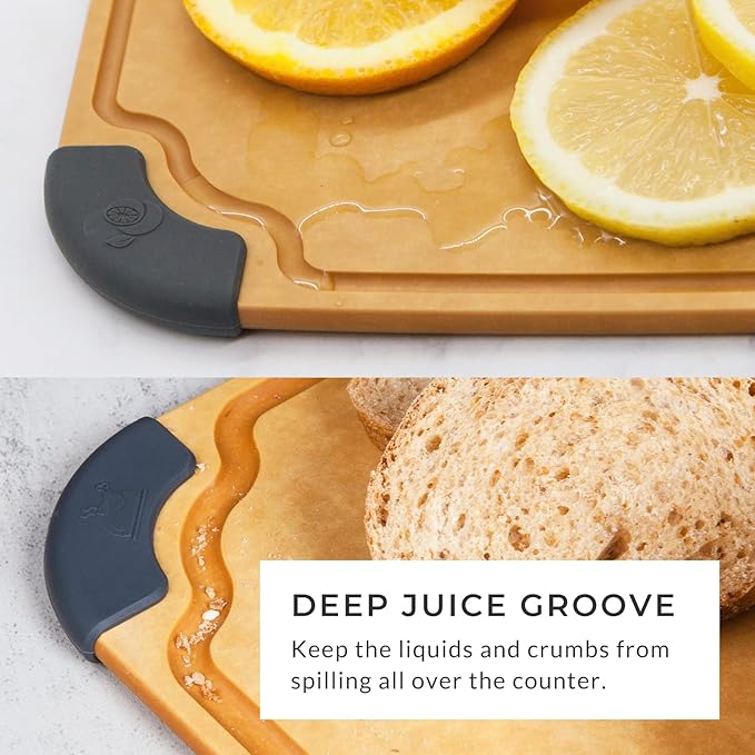 Elihome Essential Series Cutting Board for Kitchen- Natural Wood Fiber Composite, Dishwasher Safe, Eco-Friendly, Juice Grooves, Non-Slip Feet, Non-Porous, Reversible, BPA Free, X-Large -17" x 13"