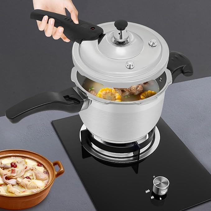 Bokknppo Stainless Steel Pressure Cooker Large Capacity 60Kpa Pressure Pot Explosion-proof Compound Bottom Pressure Canner with Pressure Limiting Valve for Gas Stove Induction Cooker (2L/0.53gal)