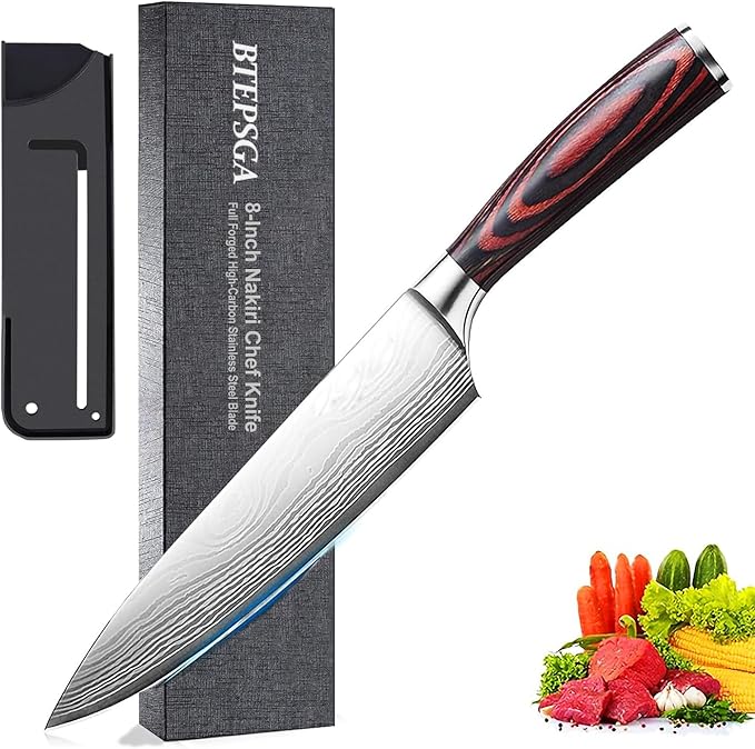 Chef Knife- 8", Razor-Sharp High-Carbon Stainless Steel Kitchen Knife, Ergonomic Handle, Multipurpose Japanese Chef's Knife for Meat & Veggies, Ideal for Gifting