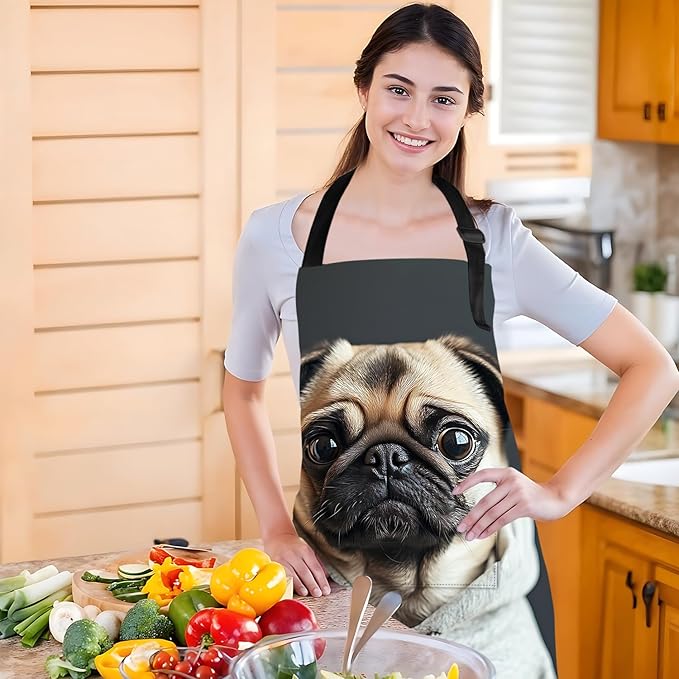 Funny Cat Apron with 2 Pockets Waterproof for Men Women Kitchen Garden Decor