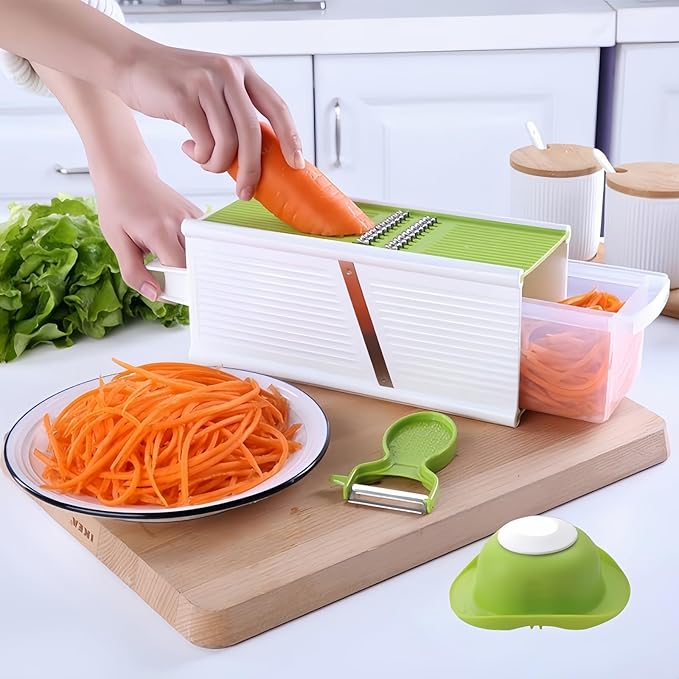 Safe Mandoline Slicer for Kitchen, Vegetable Slicer Multi Blade Potato Chip,Julienne Shredder and peeler Sliced/coarse/fine/flat wire, no Need to Change Blades For Small Job In Kitchen