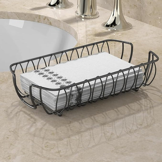 Black Guest Towel Holder Tray for Bathroom – Napkin Organizer for Disposable Paper Towels, Hand Towel Rack for Countertop, Modern Holder for Guest Bathroom Essentials and Powder Room