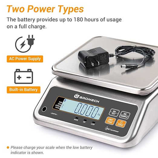 BROMECH Food Scale Pound and Ounce, Rechargable, Commercial Grade, Stainless Steel Platform, for Meat Shop, Deli, Produce Market (66lb)