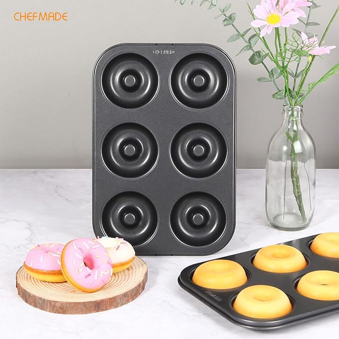 CHEFMADE Donut Pan, Nonstick 6 Cavity Ring Begal Pan Doughnut Baking Pan