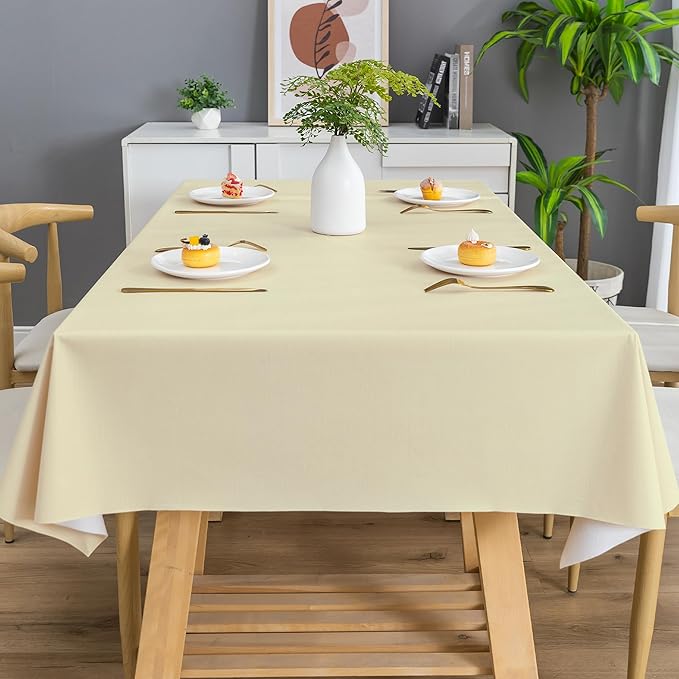 Rectangle Table Cloth,100% Waterproof Tablecloth Oil Proof Spill Proof Vinyl Table Cloth, Wipe Clean Plastic Table Cover for Dining, Camping, Indoor and Outdoor 54" x 84",Beige