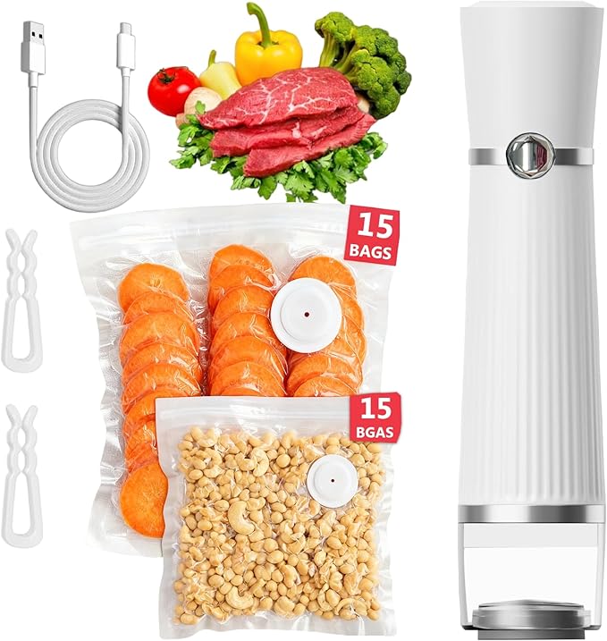 MegaWise Portable Vacuum Sealer for Food Storage, Handheld Vacuum Sealer Machine with 30 Reusable Bags, Compact & Powerful Food Saver for Home and Travel