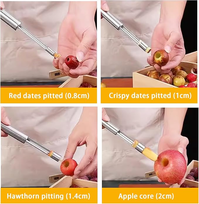 Multi-Function Corer and Pitter Set 4 Pieces Stainless Steel Remover Tools for Apple, Pear, Cherry, Jujube, Red Dates Suitable for Home Kitchen