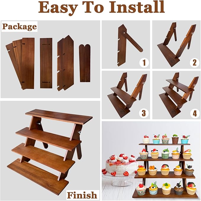 Acacia Wood Cupcake Stand 4 Tier Rustic Wooden Cupcake Stands Cupcake Holder for Wedding, Party Desserts