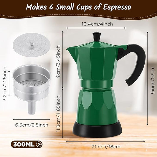 Lemosae Coffee Pot 6 Cup Electric Espresso Coffee Maker Italian Moka Maker 300ml Portable Aluminum Espresso Machine Cafetera Moka Pot with Detachable Base, Gift for Home Travel(Dark Green)