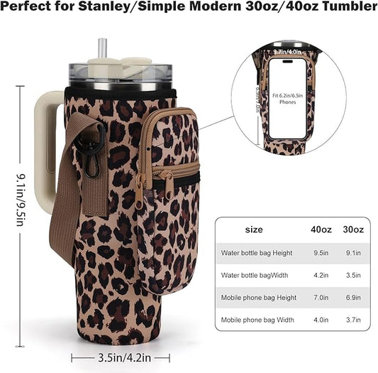 Water Bottle Carrier Bag for Stanley 40/30 oz Tumbler with Phone Pocket Neoprene Water Bottle Holder with Shoulder & Handheld Strap Stanley Cup Accessories