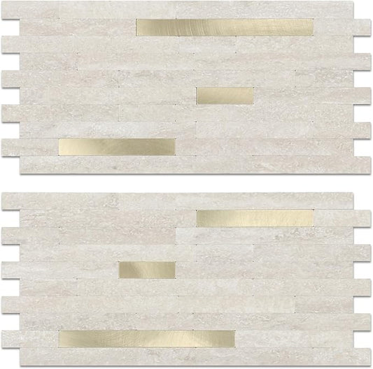 Yipscazo 10 Sheets PVC Wall Tiles Stick on Tiles for Backsplash Kitchen, Bathroom, Laundry Room, Camper, Fireplace (6'' X 12'', Beige Cave Stone)