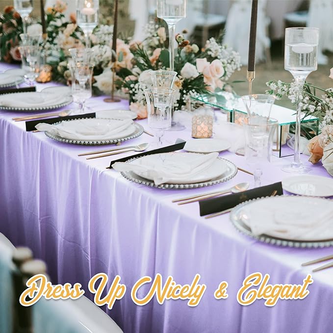 BRILLMAX 6 Pack Lavender Tablecloths 70 x 120 Inch for 6ft & 8ft Rectangle Tables - 150 GSM Polyester Fabric, Universal Fit, Water, Stain & Wrinkle Resistant Cloth Cover for Wedding Banquet Dining